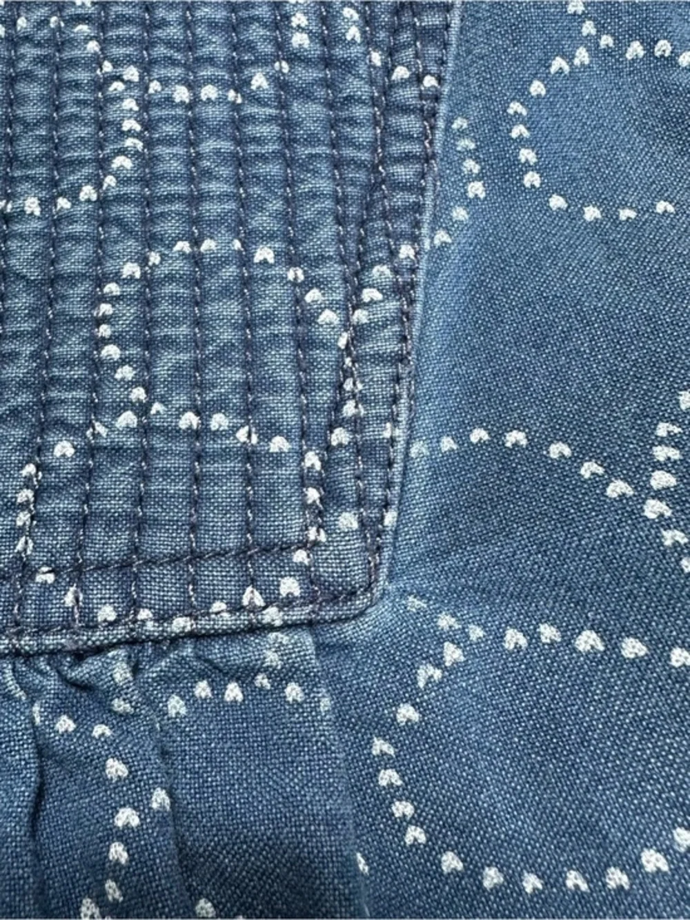 Madewell Indigo Floral Quilted Tie Front Bib Top XS Peasant Country Blouse NB613